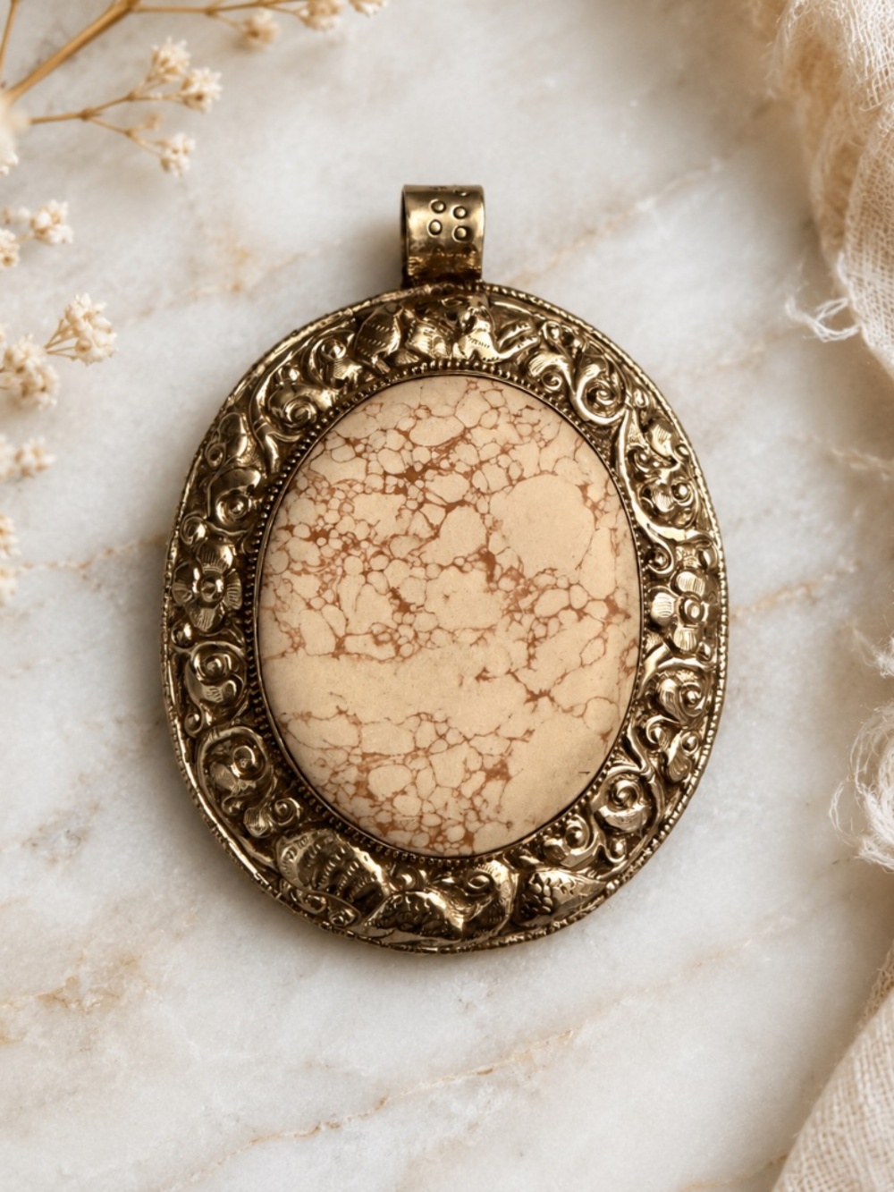 4 inch, Oversized, large, handmade Tibetan Silver Pendant, with Wild Horse Stone